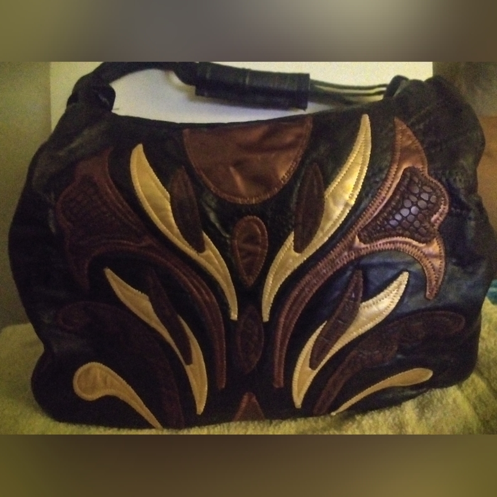 Leather patchwork handbag